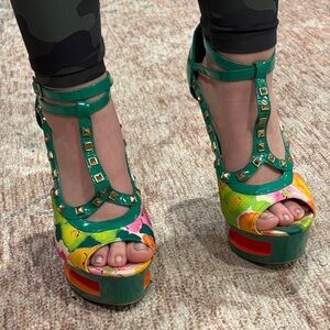 Alba Green and Multicolor Studded Platform Sandals